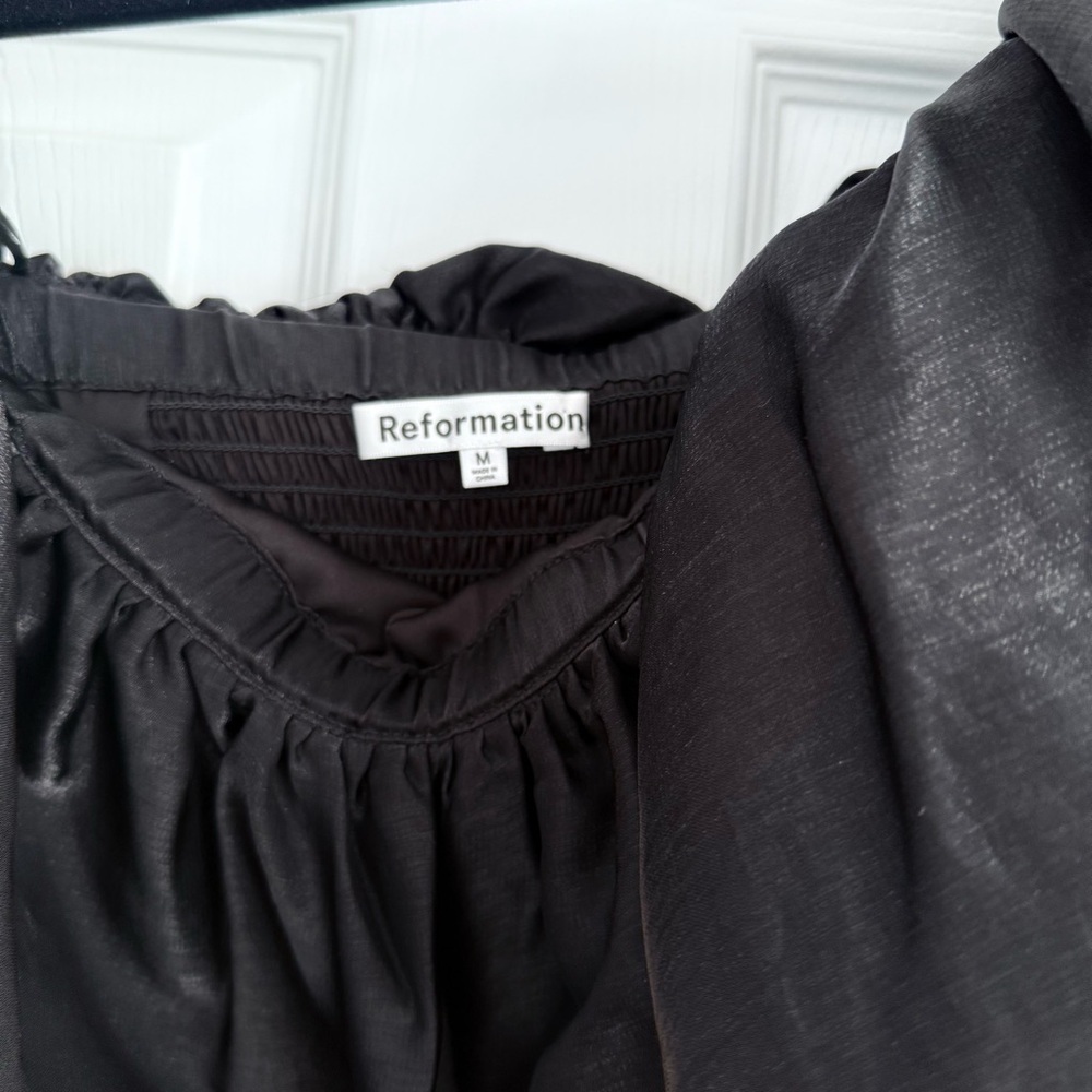 REFORMATION Alber Black Satin Off The Shoulder Mini Cocktail Dress M - Picture 7 of 11